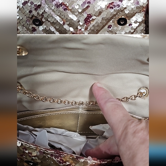 NWT Nicole Miller Gold Sequin Chain Strap Crossbody Small Bag - Picture 8 of 9